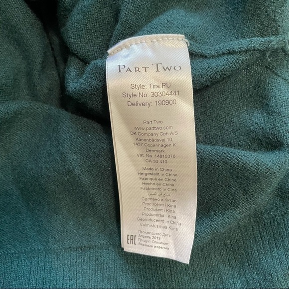 PART Two Copenhagen Teal Green Wool Blend Pullover Sweater Large - Picture 6 of 7
